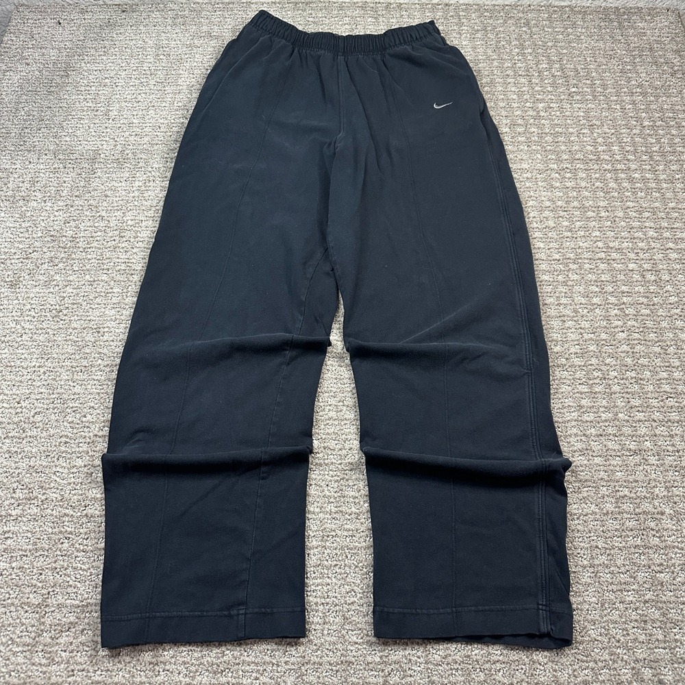 Y2K Nike Mens Black Straight Leg Athletic Pants Embroidered Swoosh Size Medium